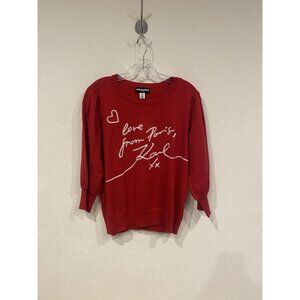 Karl Lagerfeld Paris Sweater Womens Small Red Love From Paris Graphic Knit